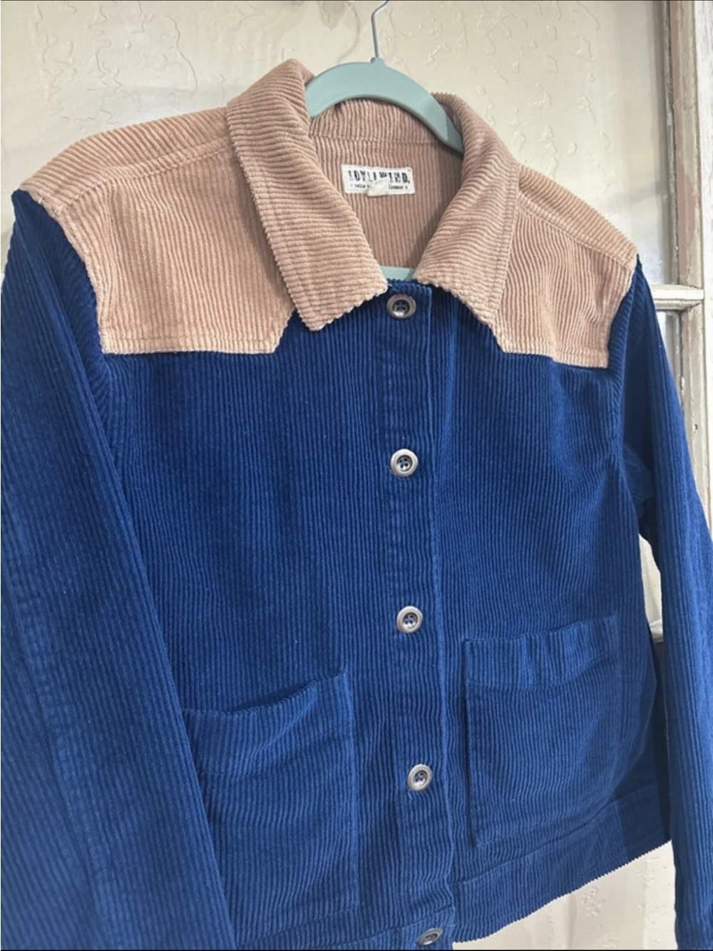 Idyllwind Two-Tone Corduroy Jean Jacket in Navy and Tan